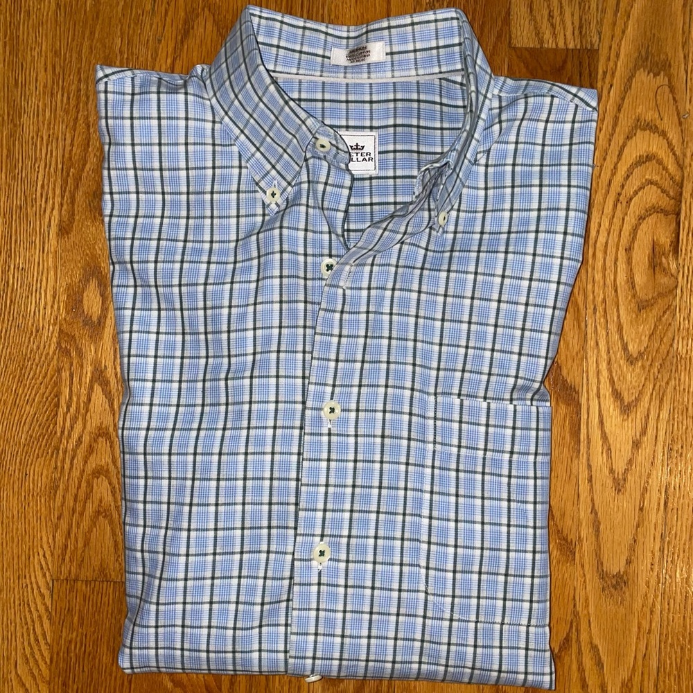 Peter Millar Long Sleeve Dress Shirt Men’s Plaid Button Down Collar